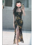 Daiiibabyyy  Summer Floral Print Wrap Dress Women's High Waist Bandage Skirt Elegant French Style Tea Break Vest Top Gown for Ladies