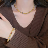 Daiiibabyyy Minar Vintage Irregular Multicolor Natural Stone Beaded Bracelet For Women Female Real Gold Plated Copper Strand Bracelets