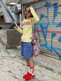 DAIIIBABYYY  -  American Retro Yellow Graphic T Shirts Korean Fashion 2000s Clothes Y2k Women's T-shirt Spring Autumn Tops Print Tees