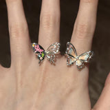 Daiiibabyyy  Colorful Butterfly Doodle Open Ring for Women Exquisite Sweet Hollow Index Finger Elegant Trendy Versatile Casual Jewelry Gift