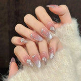 Daiiibabyyy  10pcs Handmade Press on Nails Glitter Diamonds Decor Blush False Nails Wearable Light Luxury Cat's Eye Fake Nails Long French