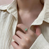 Daiiibabyyy Silver Color Ring for Women Girl Gift Antique Jasper Temperament Hotan Jade Lucky Bead Jewelry 925 Stamped