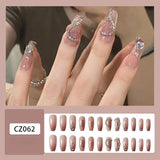 Daiiibabyyy 24pcs French y2k Water drop chain love flash False art Nails set Press on full cover nails With Glue fashion Artificial