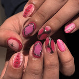 Daiiibabyyy  24PCS Sweet Cool Short Oval Press on Nails Leopard Cow Pattern French Metallic Silver Fake Nails for Spice Girls Simple Ins Nail
