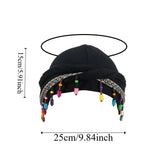 Versatile Elastic Colorful Beaded Headscarf Hijab Ethnic Style Pre-tie Head Wraps Hip-hop Dome Jacquard Pullover Cap Gifts