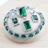 Daiiibabyyy 925 Sterling Silver Jewelry Sets Wedding Bridal Green Zircon Bracelets Set Earrings Rings Pendant Necklace For Women