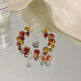 Daiiibabyyy  New Trendy Red Crystal Beaded Maple Leaf Bracelet for Women Fashion Butterfly Feather Pendant Bracelet Friendship Jewelry Gift
