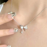 DAIIIBABYYY  -  Korean Fashion Blue Round Crystal Pendant Necklace Women Elegant Cute Sweet Girls Bow Knot Star Clavicle Chain Jewelry Gifts