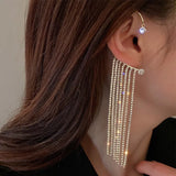 Daiiibabyyy  New Luxury Shining Zircon Rhinestone Long Tassel Ear Bone Clip Earring Ear Cuff Exquisite Earring Wedding Party Jewelry