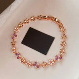 Daiiibabyyy  French CZ Cubic Zirconia Imitation Pearl Flower Charm Bracelets for Women Real Rose Gold Plated Copper Birthday Gifts