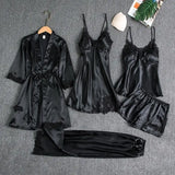 Daiiibabyyy  Women's Long Sleeve Pajama Set Five Piece Includes Shorts Robe Home Clothes Comfortable Breathable Sleepwear for All Seasons