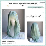 Daiiibabyyy  Natural Looking Long Hair Wig Mint Green Full Head Cover Style Hair Extension Realistic Simulation for Daily Use Women