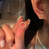 Daiiibabyyy Temperament Earrings Korea Small Simple Geometric Circle Earrings Micro-inset Zircon Earrings for Female Valentine's Day Gift