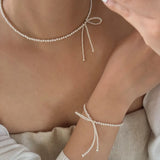 DAIIIBABYYY  -  New Arrival Retro Sweet Elegant Zircon Bow Tassel Pendant Necklace For Women Fashion Imitation Pearls Jewelry Gifts