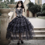 Daiiibabyyy  Summer New Women's Purple Slim High-Waisted Long Lolita Dress Versatile Bustle Black Birthday Adult Ceremony Princess Dress