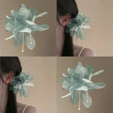 Daiiibabyyy  New Chinese Style Gentle Gradient Fabric Flower Hair Sticks for Women Sweet Chains Tassel Imitation Pearl Hairpin Fairy Headwear
