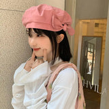 Daiiibabyyy Korean Spring Summer Cotton Pink Bow Beret Cap Women Girl Beret Artist Bud Painter Hat Japanese Cute Big Bowknot Beret Hat