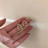 Daiiibabyyy  Minimallist Hollow Double Circle Cross Geometric Stud Earrings Temperament Fashion Jewelry For Women Daily Wearing