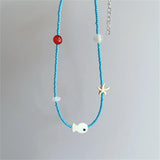 DAIIIBABYYY  -  Boho Y2K Summer Resin Ceramic Fish Starfish Pendant Colorful Beaded Choker Necklace Beach Vacation Charm Jewelry EMO Accessories