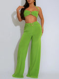 DAIIIBABYYY  -  Solid Slimming Two Piece Sets for Women Strapless Sleeveless Short Tops High Waist Spliced Metal Pants Chic Set Female New