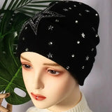 Daiiibabyyy  Autumn Inlaid Diamond Punk Style Gloves Hat Two-piece Set Y2K Subculture Trend Cool Star Elements Cold Hat Fashion Warm Hats