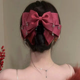 Daiiibabyyy  2Pcs Non-Slip Multi-Layer Bow Hair Claw Large Size Satin Fabric Tassel Pendant Shark Clip Acrylic Crystal Teardrop Hair Clips