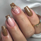 Daiiibabyyy  3D Bowknot Pearl Wearable Nail Art Fashion Leopard French Nude Almond Fake Nails Detachable Finished False Nails Press on Nails