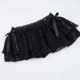 Daiiibabyyy  Sweet Solid Lace A-Line Skirts With Shorts Sexy Slim Low-Waisted Super Mini Skirts Women Summer Fashion Streetwear Ladies