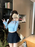 DAIIIBABYYY  -  Pure Sexy Floral Long-sleeved T-shirt Women's Spring Summer Gauze Patchwork Slim Fit Crop Top Fashion Female Clothes