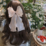 DAIIIBABYYY  -  Women Large Bow Hairpin Summer Chiffon Big Bowknot Stain Bow Barrettes Women Solid Color Ponytail Clip Hair Accessories