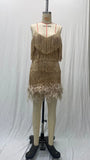 DAIIIBABYYY  -  2024 Gold Cocktail Feature Tassel Dresses,Evening Party Dress,Long One-piece Dress Gown,Short Birthday Wedding Party Dress
