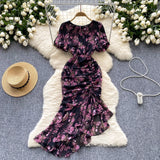 DAIIIBABYYY  -  Elegant sweet  asymmetrical print o-neck puff Sleeve Dress Vacation Slim Women Party mermaid summer dresses