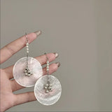 Daiiibabyyy  French Minimalist Resin Imitation Shell Round Slice Pearl Pendant Earrings Women Temperament Jewelry Wedding Party