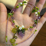 Daiiibabyyy  Summer Colored Beaded Grape Pendant Necklace for Women Hand Woven Aesthetic Jewelry