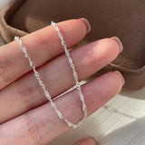 Daiiibabyyy 50cm 925 Sterling Silver Sparkling Water Wave Chains Necklace Smooth Choker Simple Women For Girls Wedding Gift Fine Jewelry