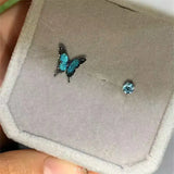 Daiiibabyyy  Asymmetric Dreamy Purple Blue Butterfly Stud Earrings Gothic Dark Insect Earrings Women Fashion Jewelry