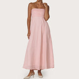 Daiiibabyyy  Women Tube Maxi Dress Ruched Strapless Bodice A Line Long Dress Elegant Lady Sleeveless Flowy Summer Sundress
