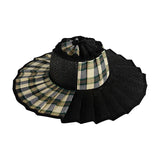 Daiiibabyyy  Plaid Print Ruffle Wide Brim Bucket Hat Foldable Sun Protection Loose Fit Summer Women Straw Hat Casual Chic Lady Sombrero