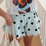 Daiiibabyyy  Summer Casual Street versatile Trousers Print Elegant Pocket Tassel Edges Women Pant Fashion Hight Waist Button Denim Short Pant