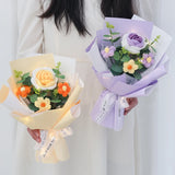 Daiiibabyyy Sunflower Rose Crochet Flower Bouquet Finish Knitted Flowers Artificial Hand Woven Flowers Graduation New Year Gift 꽃다발