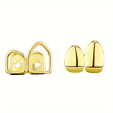 Daiiibabyyy  2Pcs Hip Hop Golden Silvery Glossy Hollowed Teeth Grills Decoration For Men Women