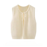 DAIIIBABYYY  -  Women's Solid Color Simple Versatile O-neck Lace-up Knitted Vests Early Autumn Sleeveless Waistcoat Jacket Tops Female Clothing