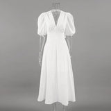 Daiiibabyyy  Elegant Backless Dress White Fashion Hollow Bow Lace-up High Waist V-Neck Dress Luxury Fashion Women Party Evening Dress