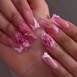 Daiiibabyyy  24Pcs Mid-length Square Press on Nails French Reusable Full Cover Fake Nails Tips 3D Star Love Heart Pearl Design False Nail Art