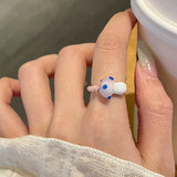 Daiiibabyyy  Colorful Mushroom Bead Ring New Elastic Rope Design Cute Playful Women Dopamine Finger Ring Trendy Contrast Color Party Jewelry