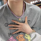 DAIIIBABYYY  -  Trendy Beaded Chain Resin Heart Pendant Necklace for Women Girls New Color Clavicle Chain Delicate Jewelry Gift