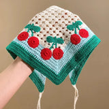 Daiiibabyyy  Women's Vintage Hair Scarf Garden Style Lovely Cherry Triangle Scarf Advanced Hair Accessories Headband Sweet Style Kawaii Clips