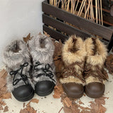 Daiiibabyyy  Plush Round Toe Women's Snow Boot Lace-Up Thick Bottom Keep Warm In Winter Women Boots Fashion Outdoors Young