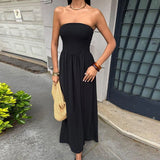 Daiiibabyyy  Summer Sexy Sleeveless Draped Women Dress 2025 New Casual Backless Party Dresses Elegant Strapless Hight Waist Solid Long Dress