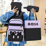 Daiiibabyyy  4Pcs/Set Large Capacity 4 in 1 Backpack Multifunction Casual Book Bag School Rucksack Breathable College Backpack Students